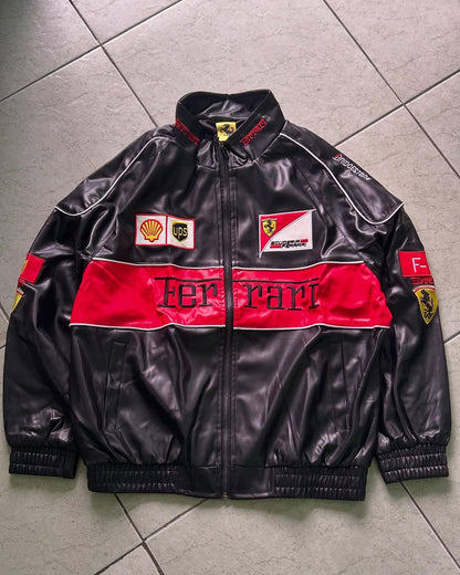 Ferrari F1 Leather Jacket Black | Scuderia Racing Style