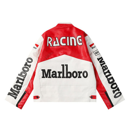 Motorsport inspired leather jacket streetwear